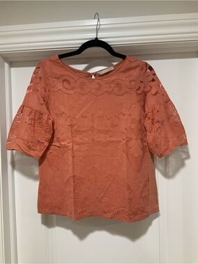 SFERRA Rust Lace Short Sleeve Blouse